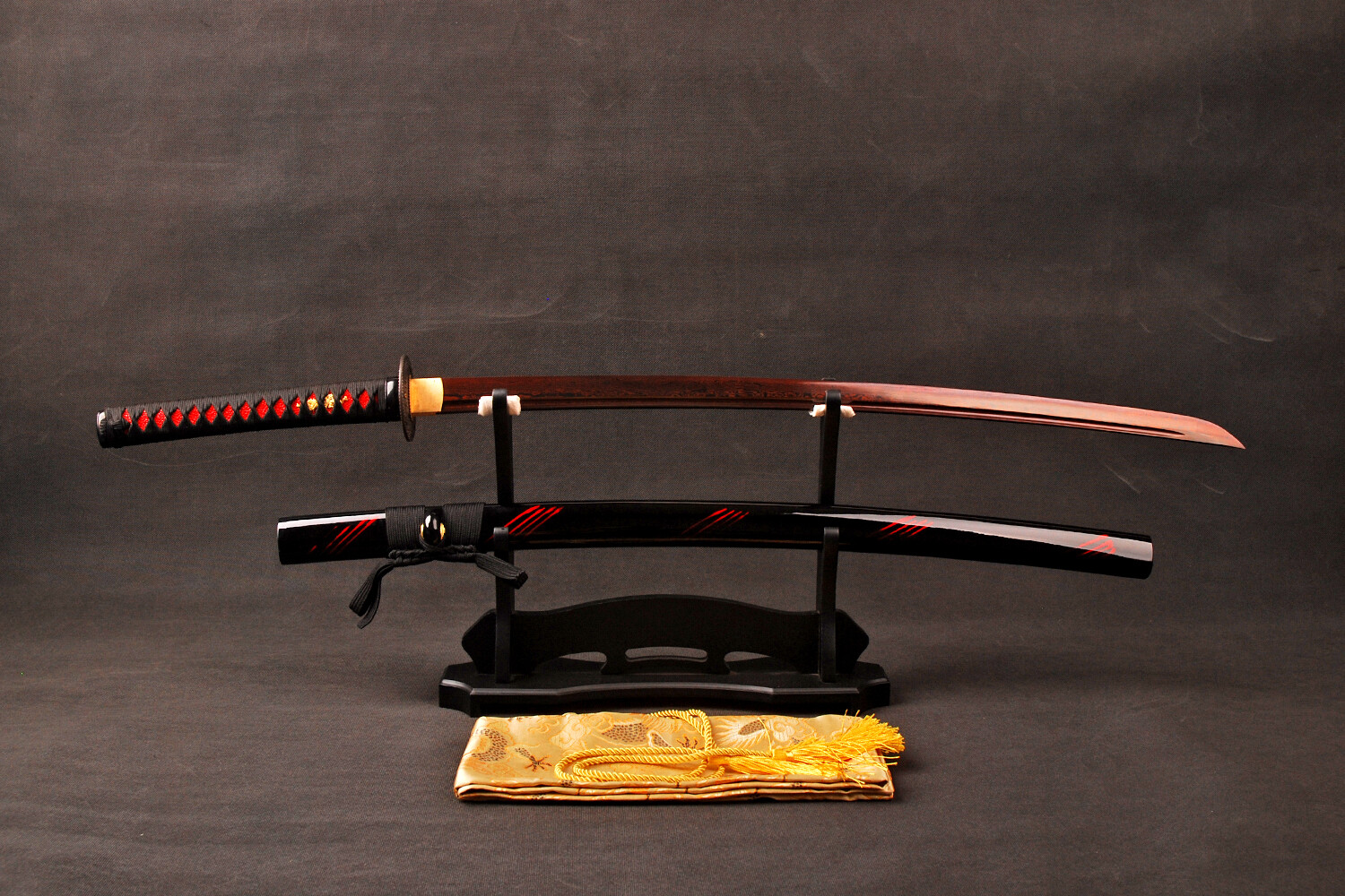 Blood Red Damascus Folded Steel Katana Battle Ready Japanese Samurai Sharp Sword