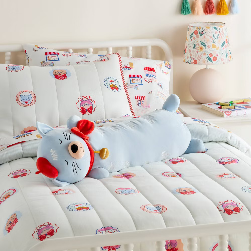 Cat Kids' Long Weighted Plush Throw Pillow Blue - Pillowfort