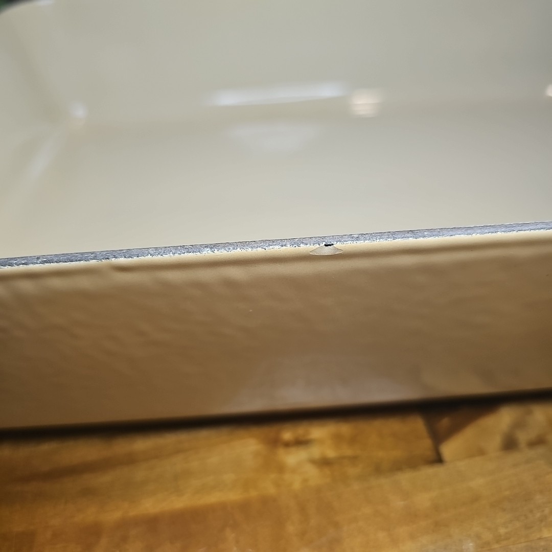 Vintage Cousances France Beige Enameled Cast Iron Roasting Pan 14" x 10"