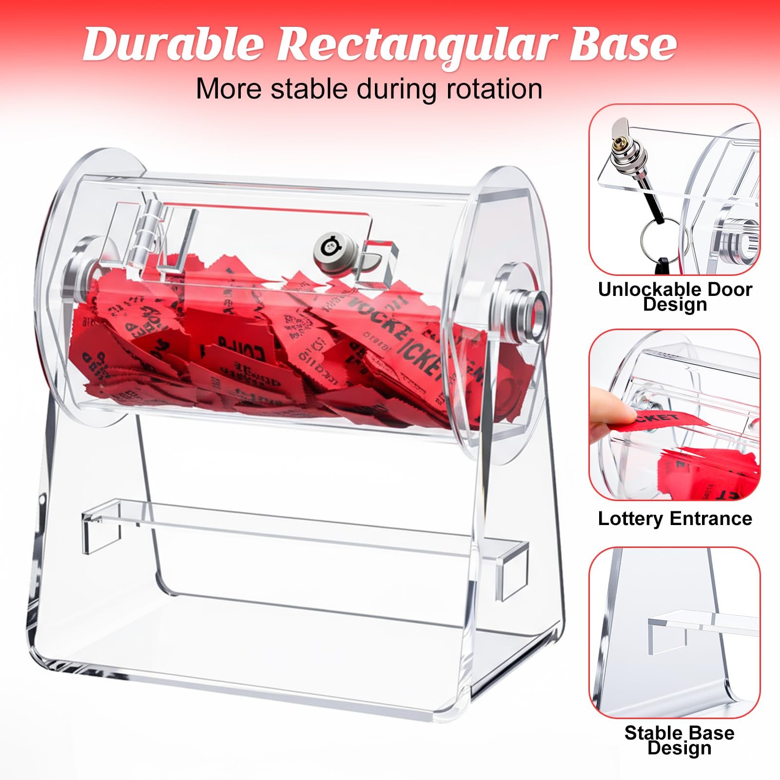Acrylic Raffle Drum, Clear Raffle Ticket Box Drum Spinner Cage with 1000 Tick...