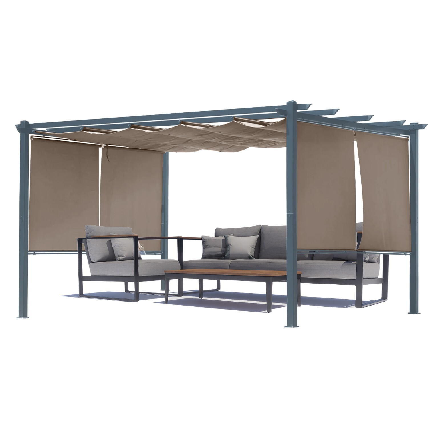 Aoodor 10ft x13ft Patio Retractable Pergola Outdoor Sun Shade Canopy Aluminum