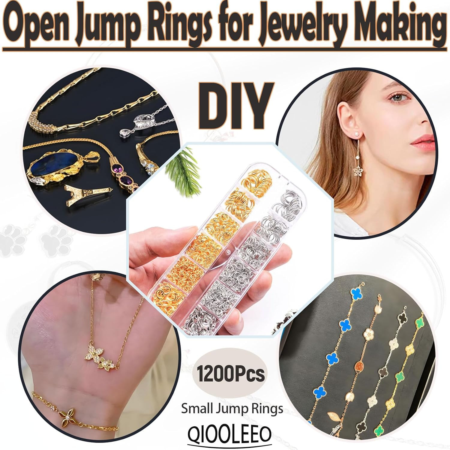 5 Sizes(1200Pcs) Open Jump Rings for Jewelry Making, Gold & Silver Non-Tarnish O