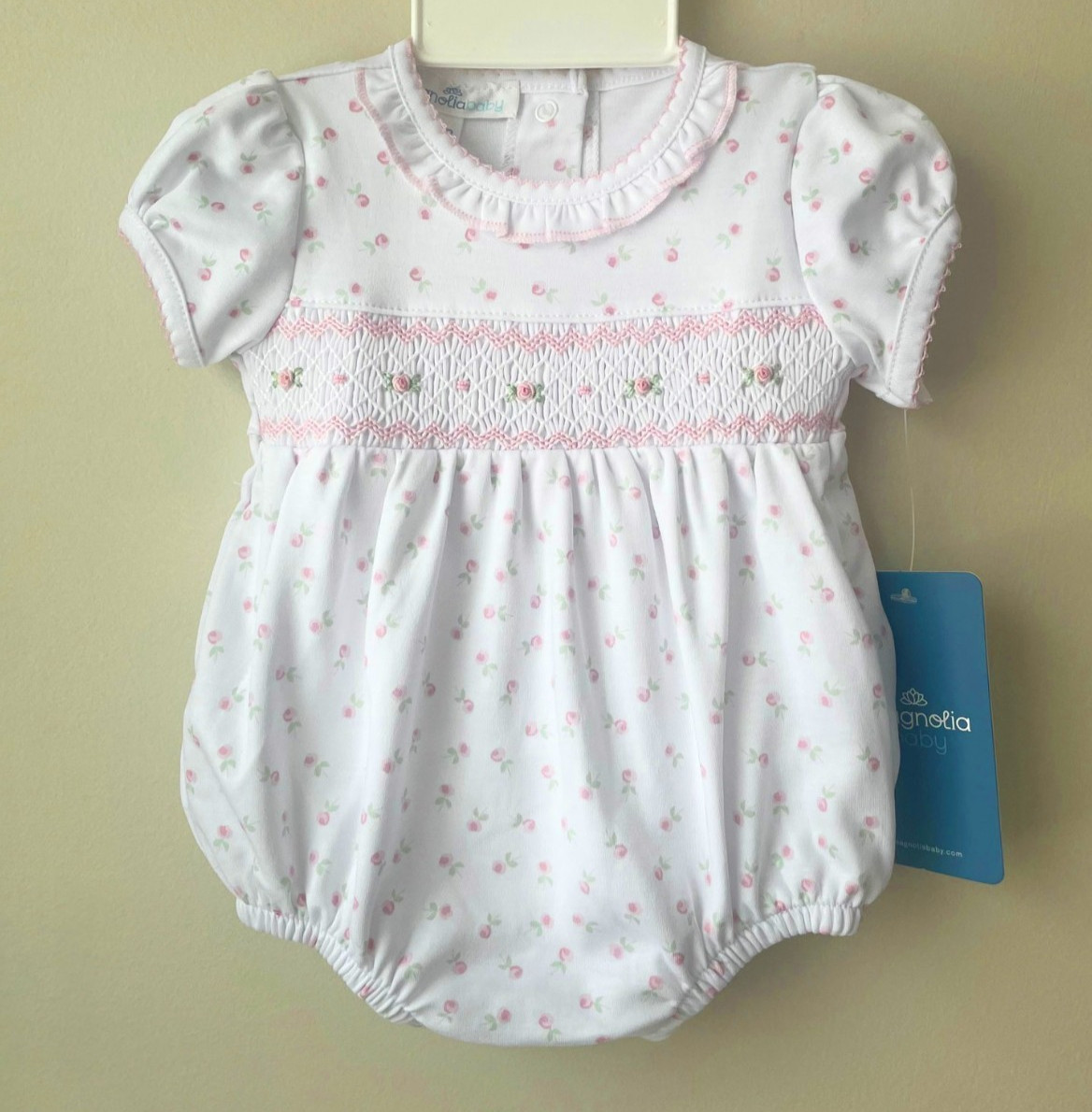 NWT Magnolia Baby Juliette's Pima Cotton Floral Smocked Bubble Newborn NB Girls