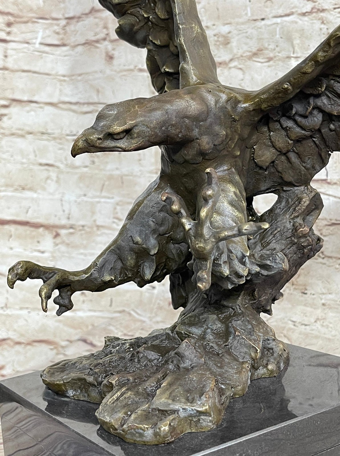 Eagle Landing with Outstretched Talons Bronze Sculpture Statue on Marble Base