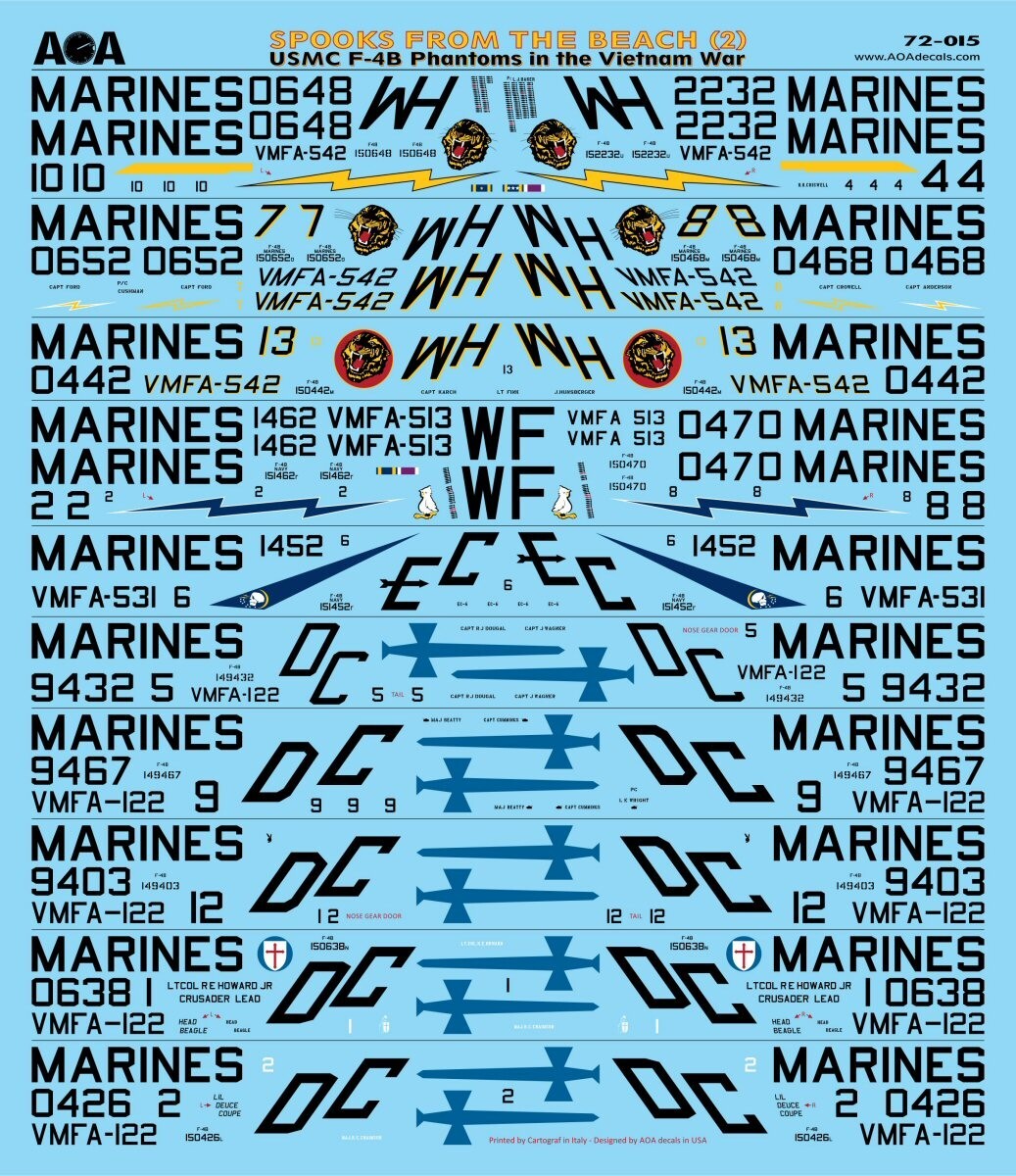 AOA decals 1/72 SPOOKS FROM THE BEACH (2) USMC F-4B Phantoms in the Vietnam War