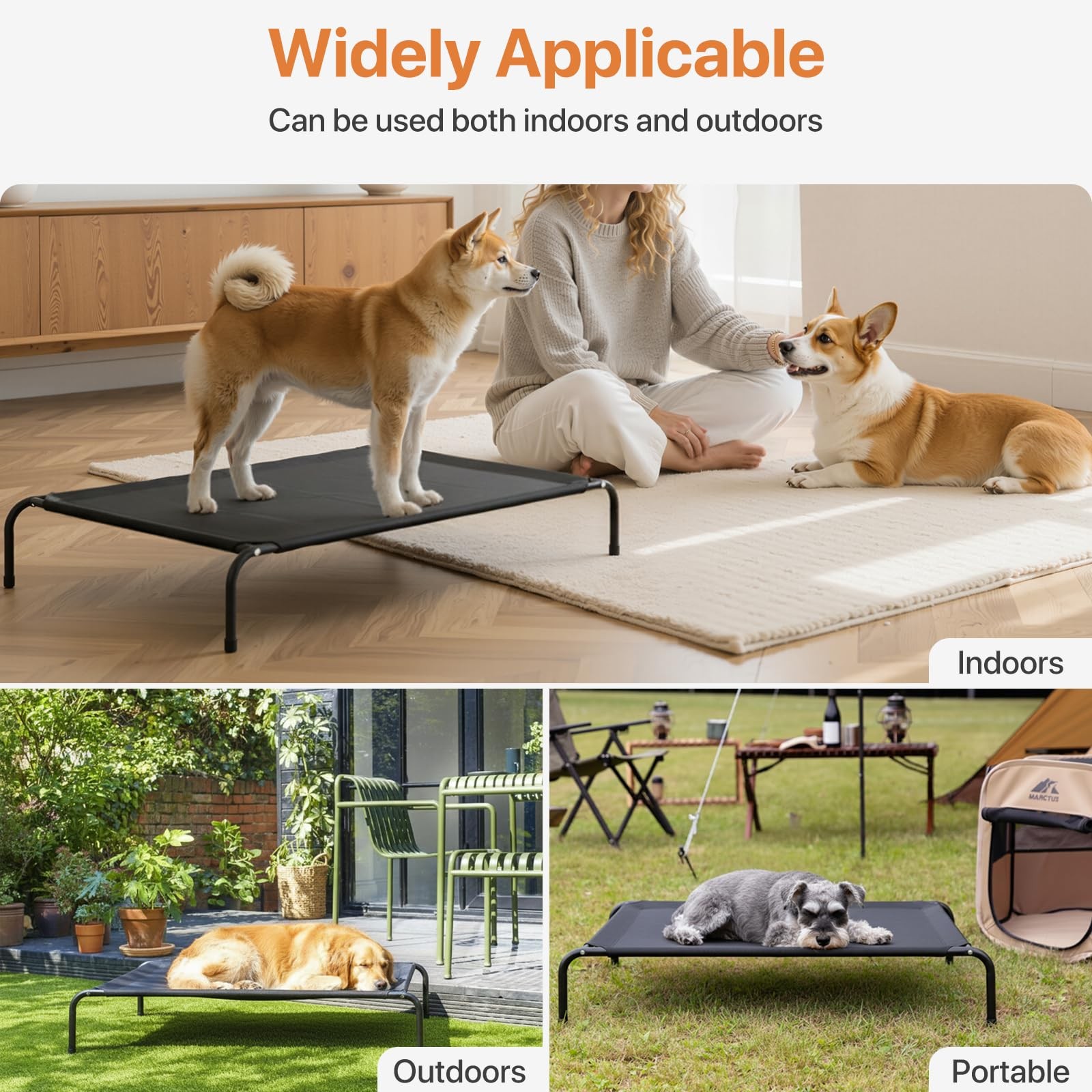 Black Elevated Dog Bed Outdoor Raised Pet Cot Cooling Mesh 37 Inches Waterproof