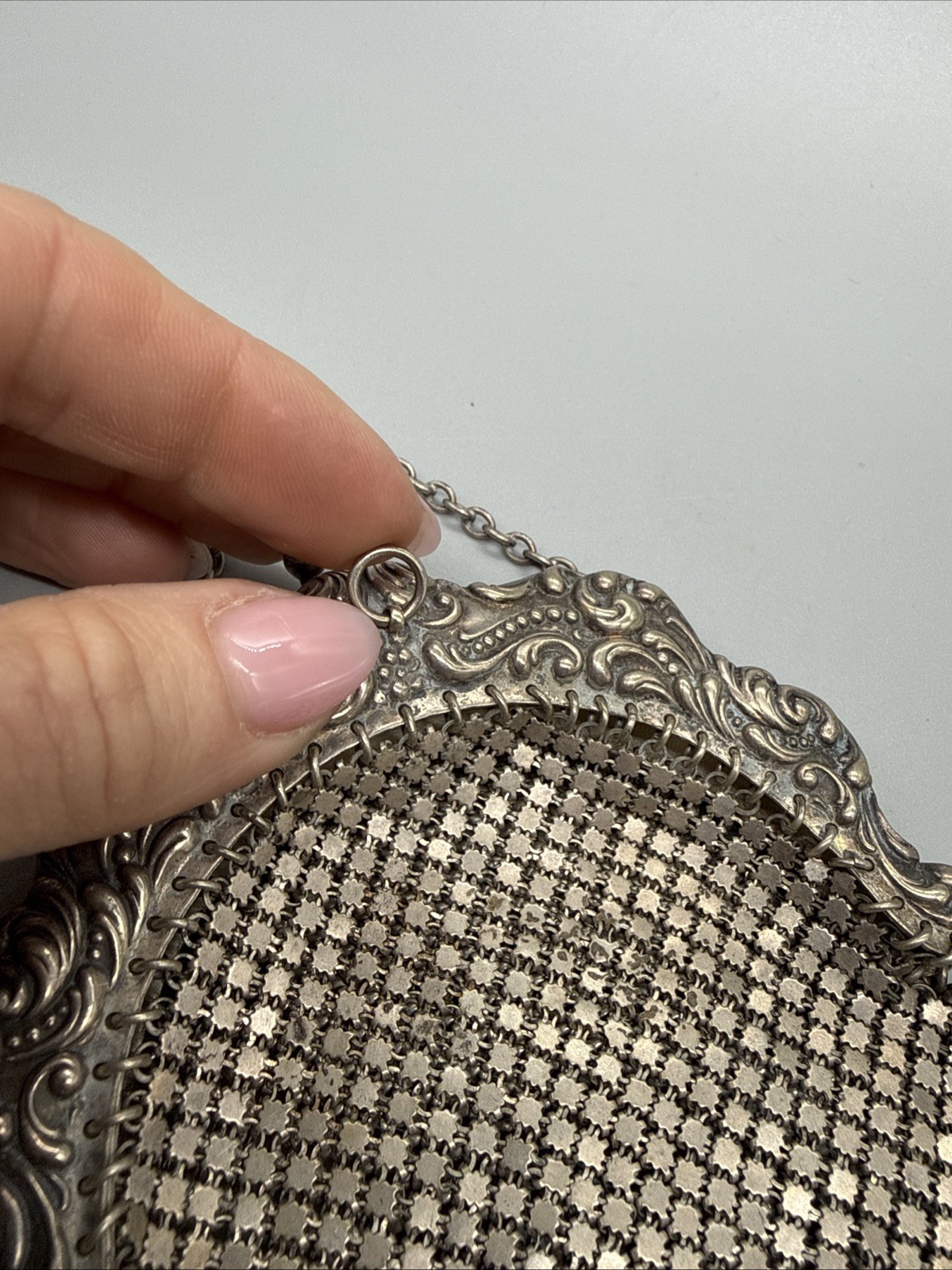 Amazing Antique Art Nouveau German Silver Purse Pouch Mesh Chainmail NICE
