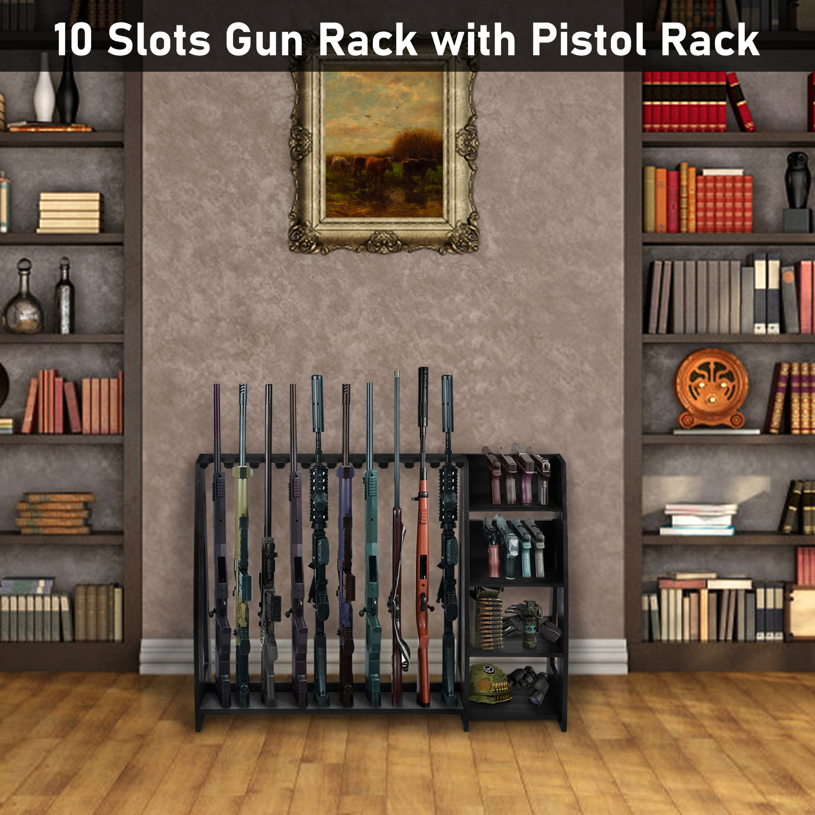 Wooden Gun-Rack Rifle + Pistol Standing Rack Indoor & Outdoor Display