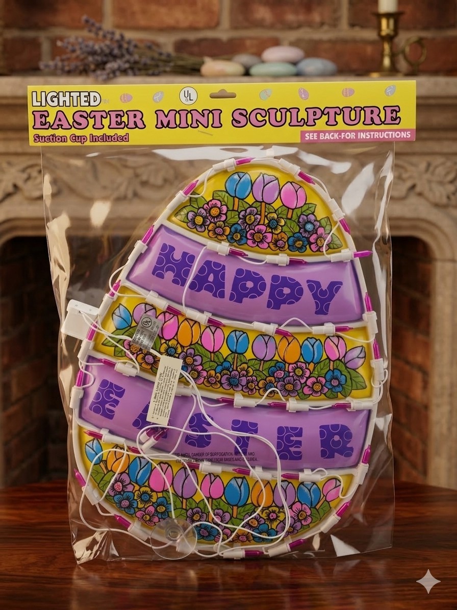 Vintage 1997 Lighted Easter Egg Window Sculpture - NIB - Retro 90s Holiday Decor