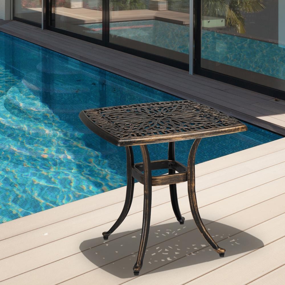 Outdoor Patio Square Dining Table Cast Aluminum All-Weather Furniture Bronze