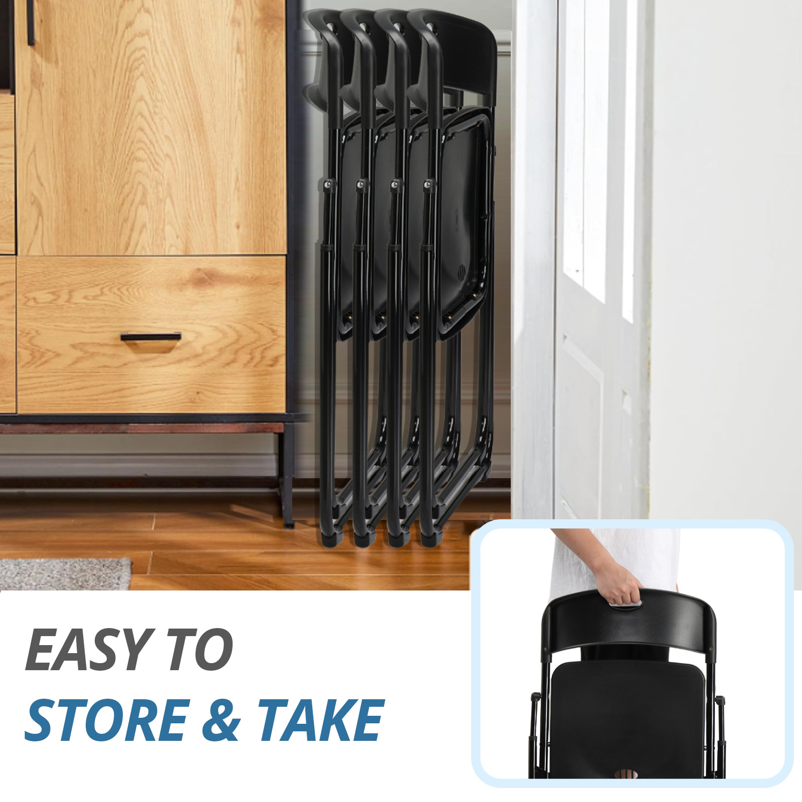 4 PCS In/Outdoor Heavy Duty Plastic Folding Chairs with Reinfoced Steel Frame