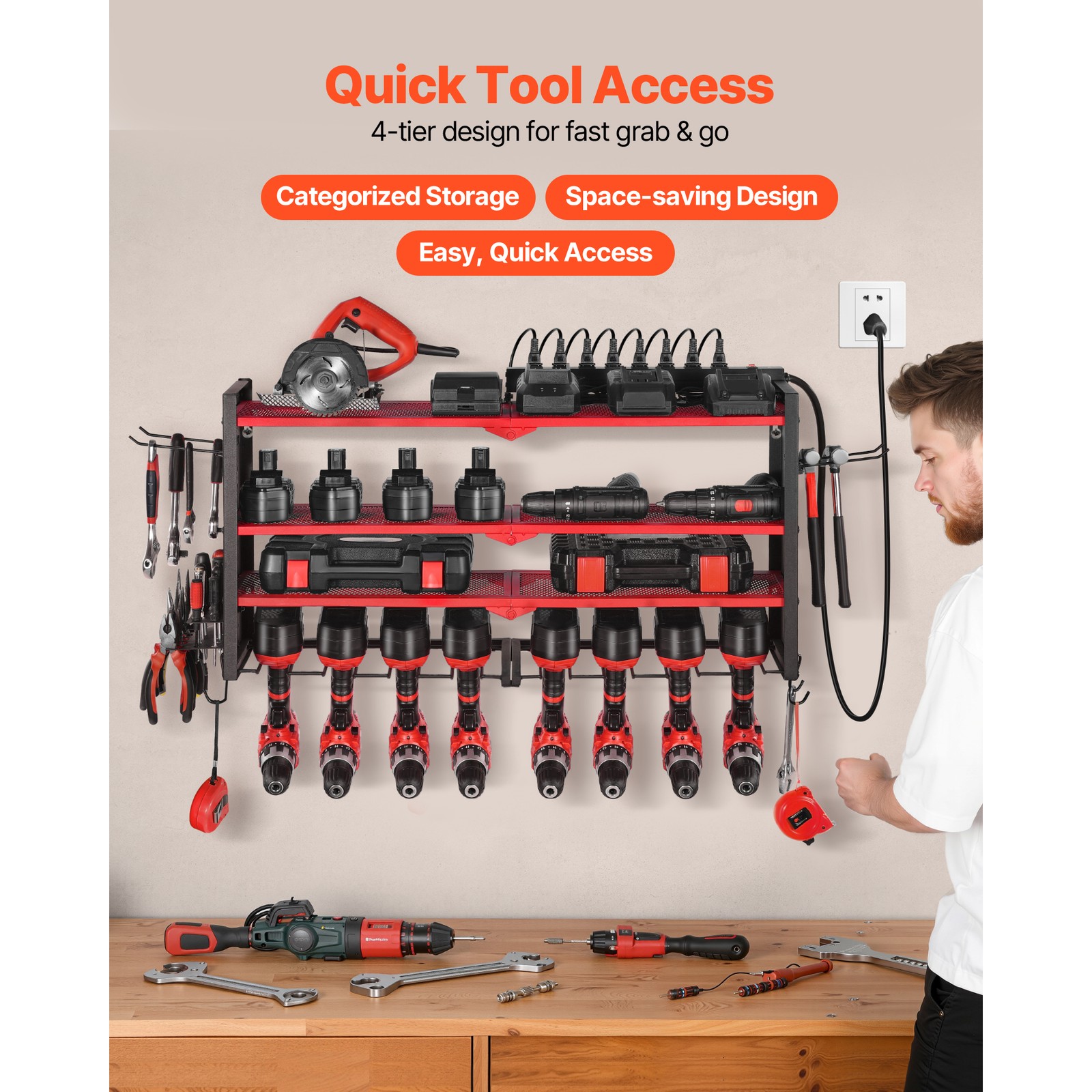 Uimoso 4-Layer Power Tool Organizer with Charging Station and Drill Storage