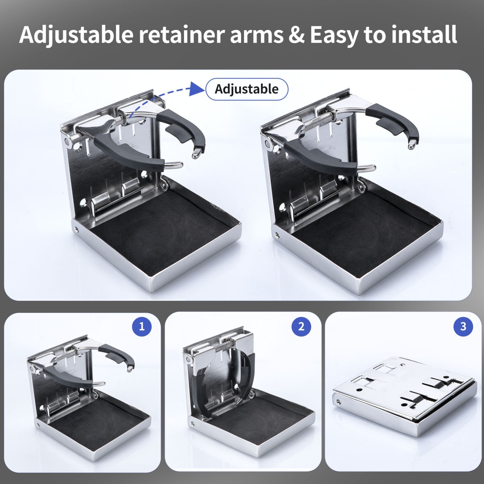 4X Stainless Steel Adjustable Drink Holder Folding Cup holder for Boat Caravan