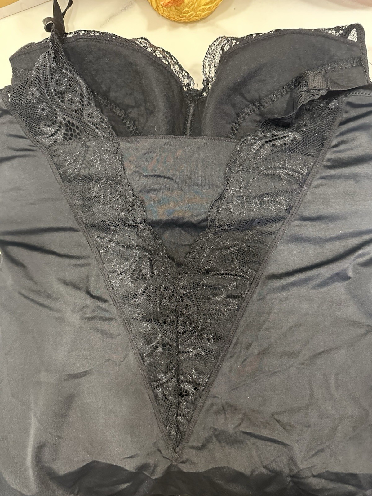 RHONDA SHEAR Shaper Cami Camisole w/ Built in Bra SizeXL Black Lace Trim Stretch