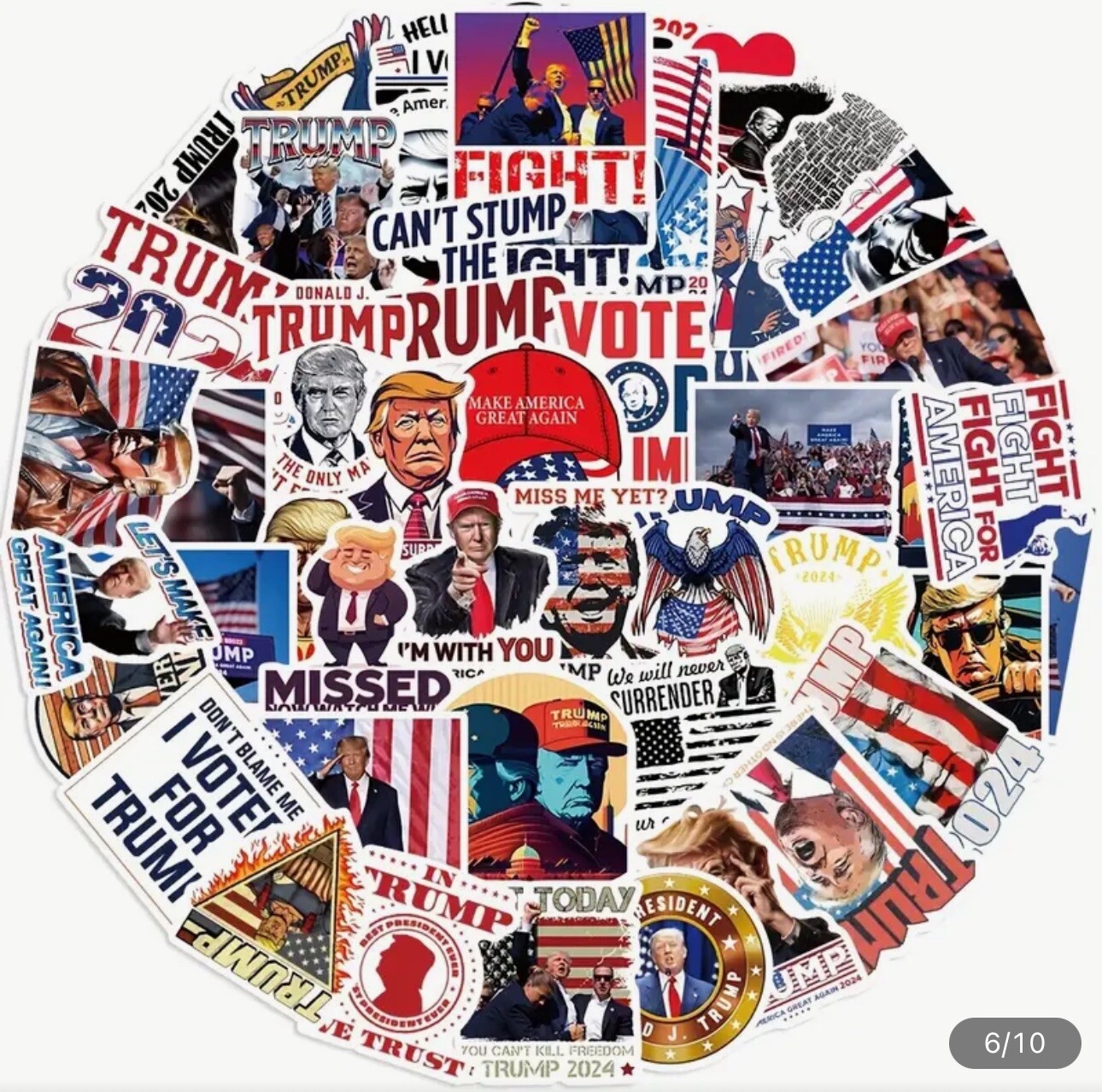 50 Bulk Lot Donald Trump MAGA 2024 Waterproof Car Stickers Decals 2-3” Lot B2