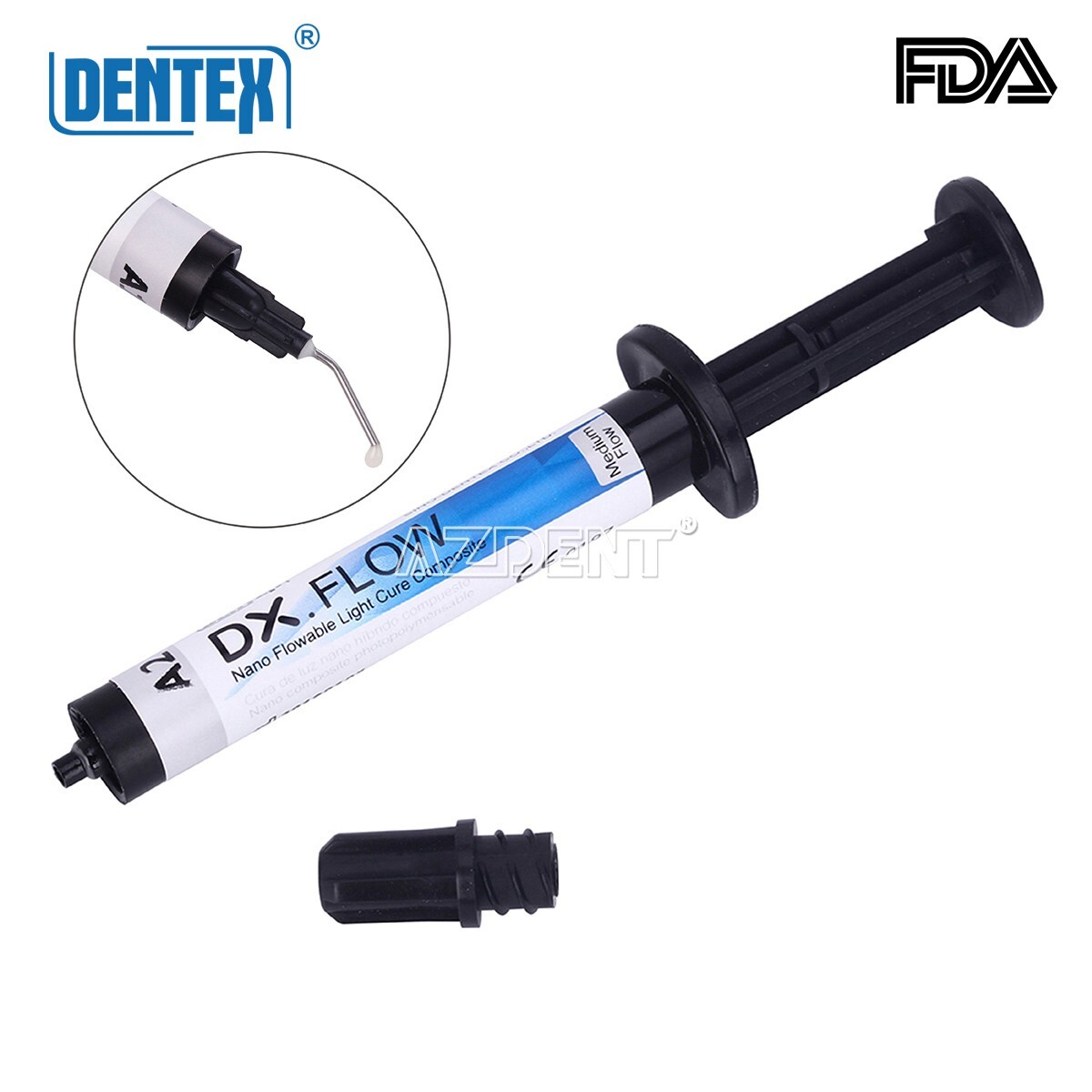 DENTEX Dental Light Cure Flowable Composite Resin Medium Flow Shade A2 3g/Pc