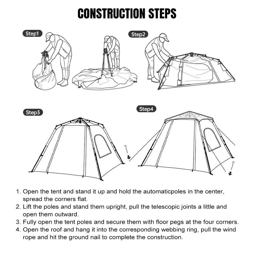 3-4 Person Automatic Camping Tent Hiking Instant Canopy Pop Up Tents Waterproof