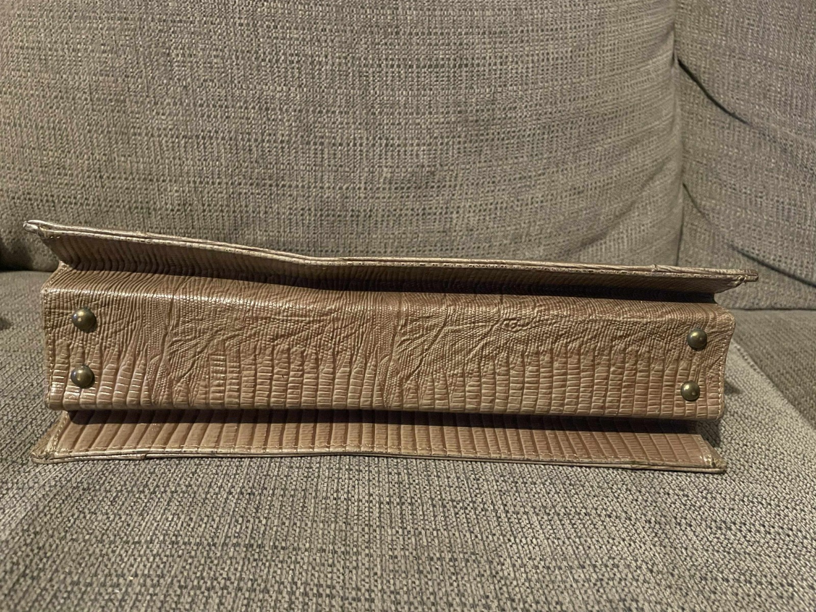 Vintage Mam 'Selle New York MidMod Lizard Textured Leather Tan Clutch Handbag