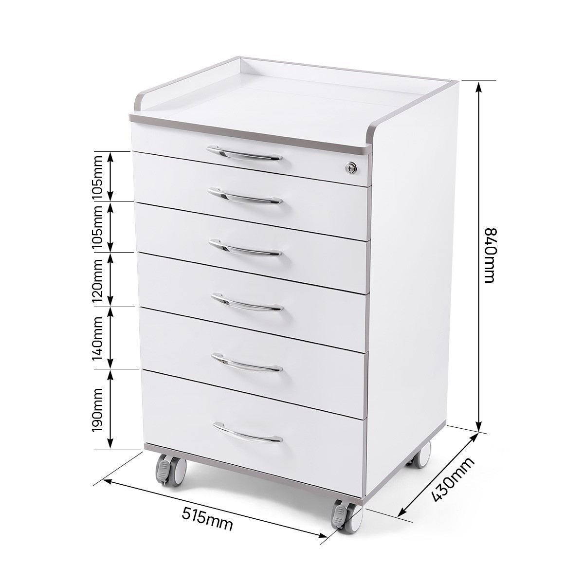 Acrylic Mobile Cabinet with Five Drawers Dental Silicone Wheels Instrument Trays