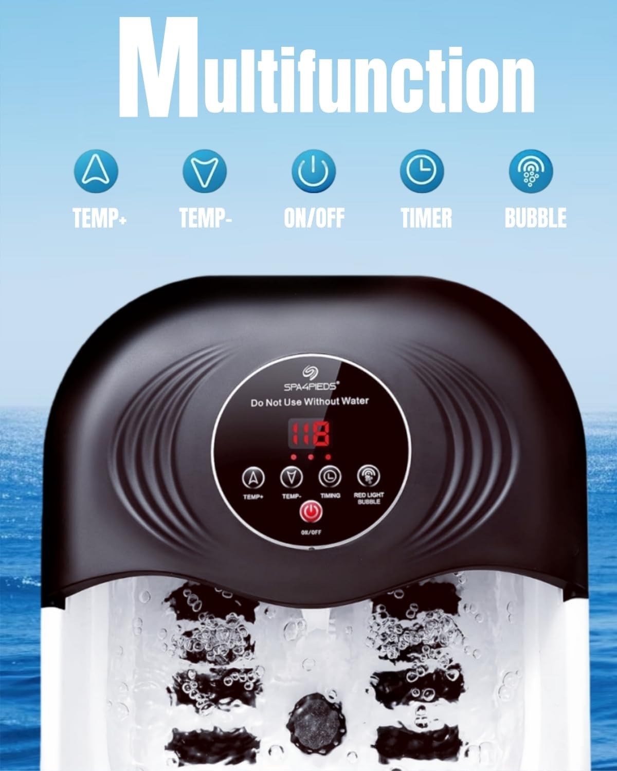 SPA4PIEDS Collapsible Heated Foot Spa w/ Bubble & Red Light Temperature Control