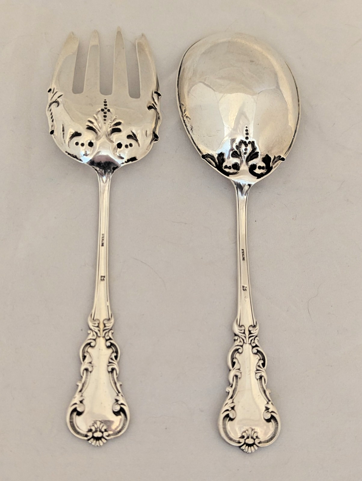 H.H. Curtis & Co Sterling Silver Salad Serving Set Fork & Spoon 8-1/2"Long 113g