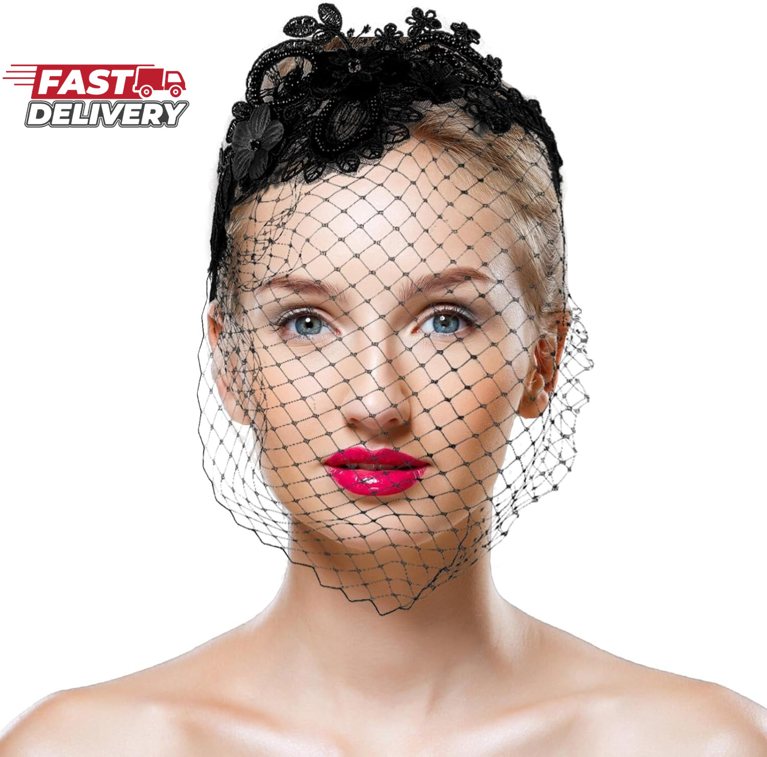 Giantree Black Veils for Women, Black Veil Mesh Veil Headband, Wedding Veil 1920