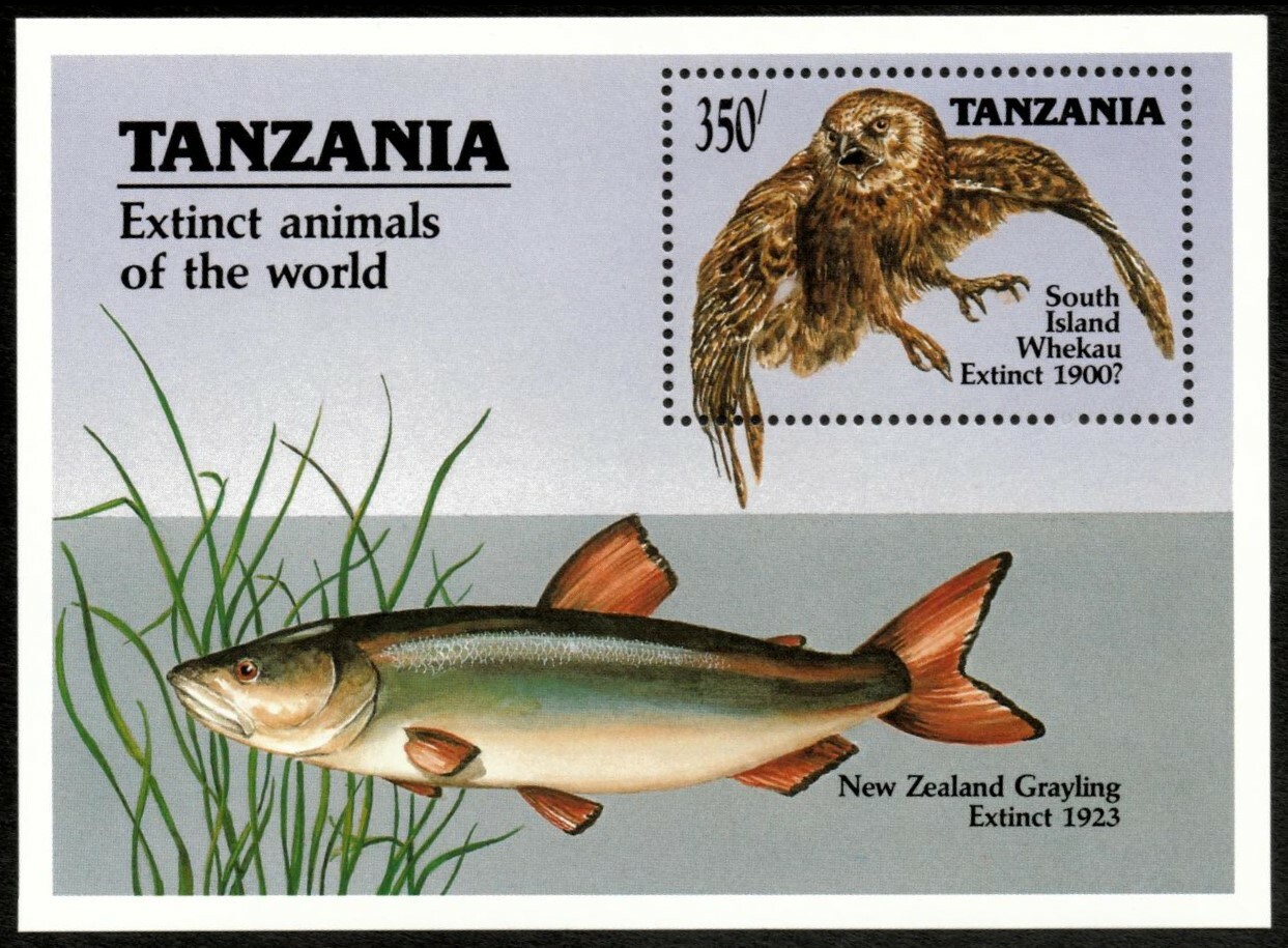 Tanzania 1990 - Extinct Animals, Fish, Owl - Souvenir Sheet - Scott 554 - MNH