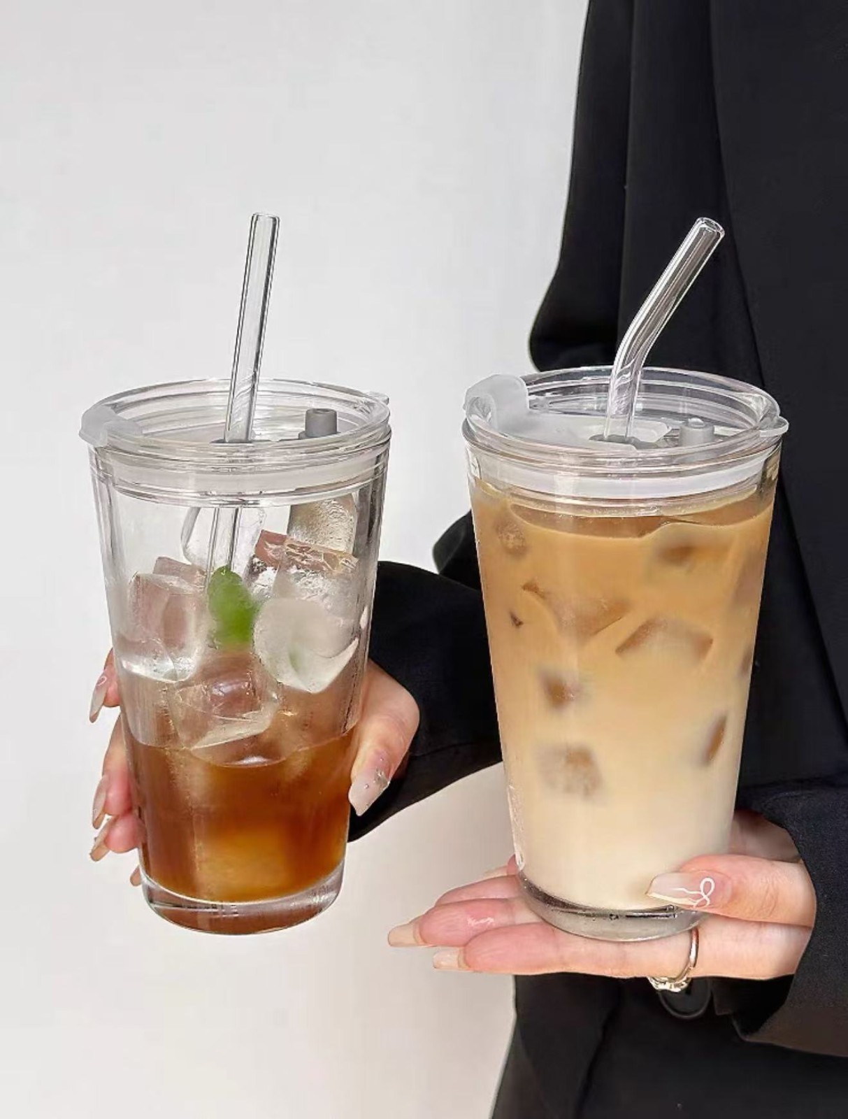 16 OZ Glass Coffee Cup with Straw - Reusable, Perfect for Home, Office