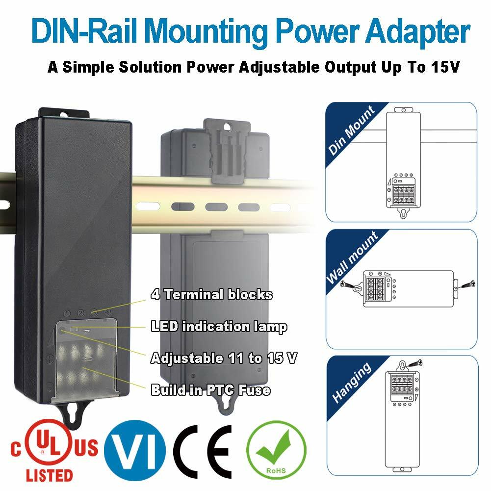 DC Power Adapter 12V 5A 4 Channel Din-Rail Mounting Distribution Power for CCTV