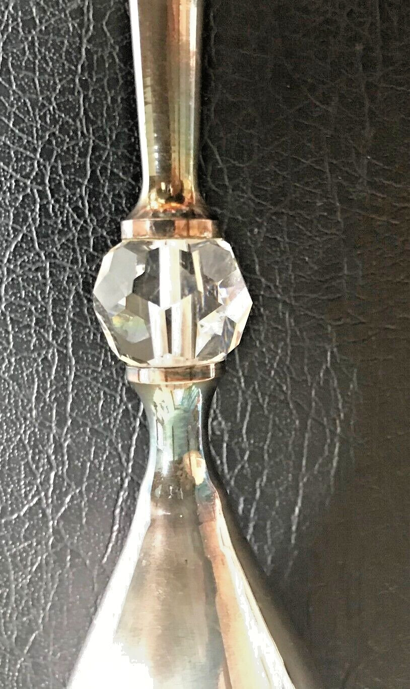 2 Vintage Silver Plated Wine Goblets w Crystal Bead in Footed Stem