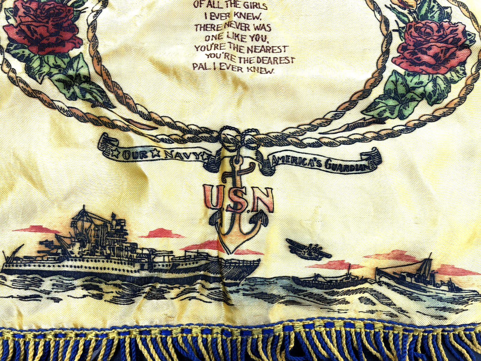 4 WW II ERA 1940's PILLOW SHAMS / CASE COVERS COVER WALL HANGING SATIN FINISH