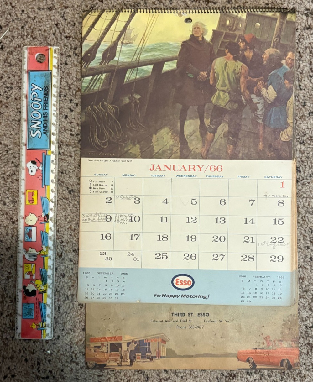 Q - Vintage 1966 THIRD STREET ESSO Gas Service Station FAIRMONT WV Calendar