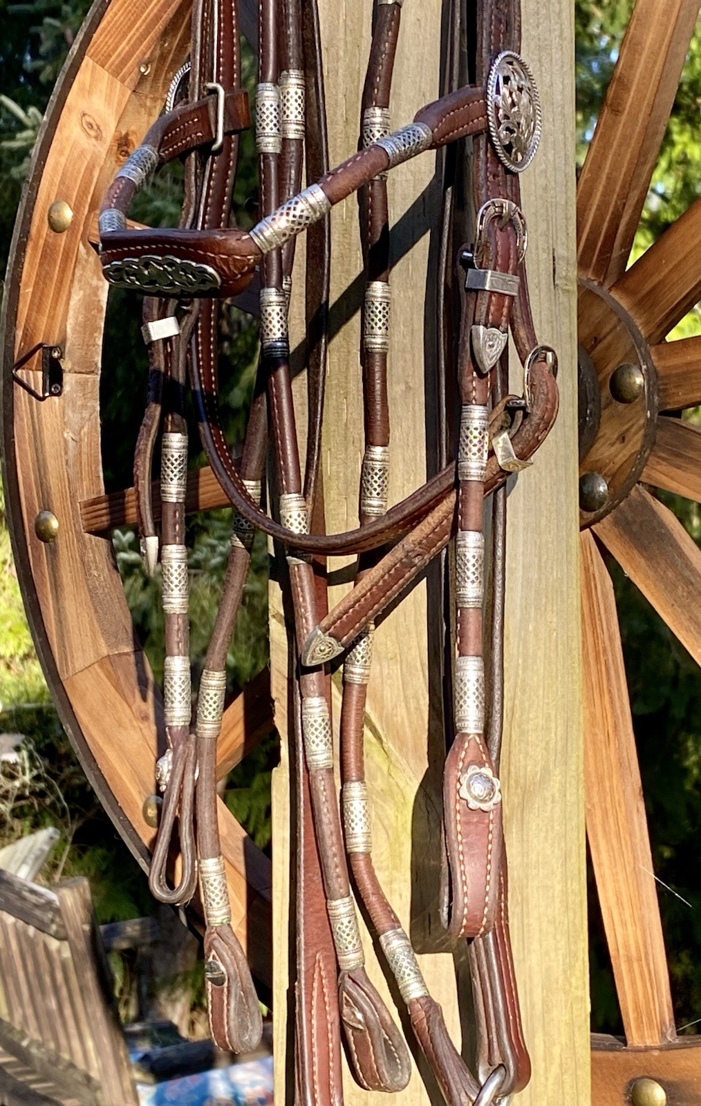 Vntg Poco Western Bridle & Romel Reins Silver Ferrule Fleming Filigree Sterling