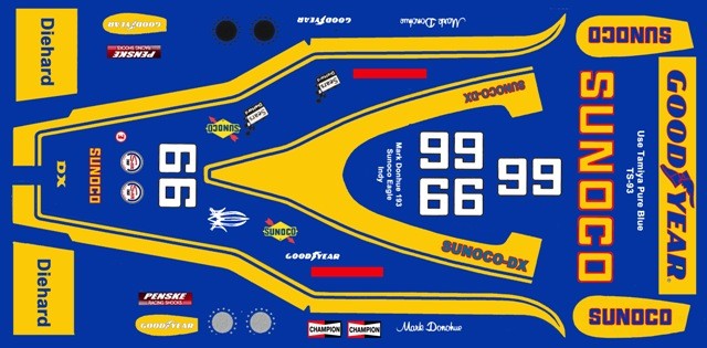 #66 Mark Donohue Sunoco 1973 INDY 1/64th HO Scale Slot Car waterslide Decals