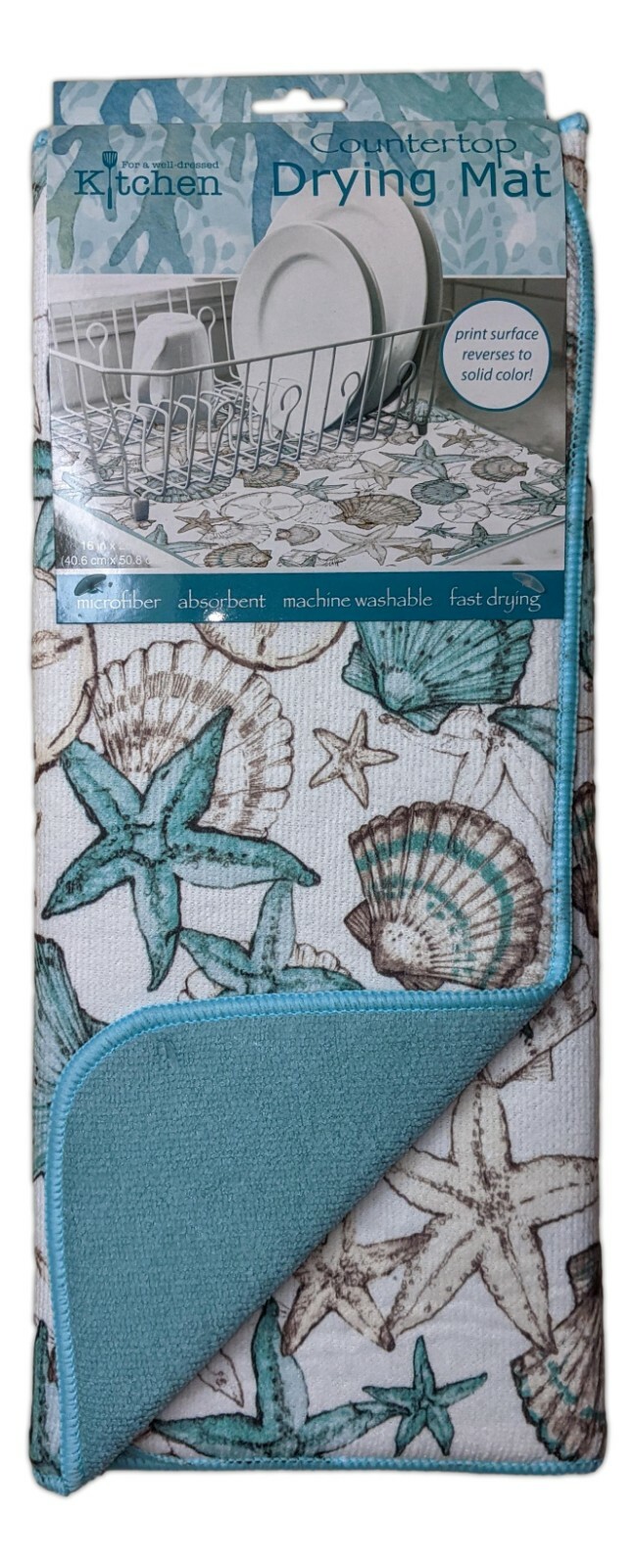 BEACHCOMBER Seashells Countertop Dish Drying Mat, Machine Washable by Kay Dee