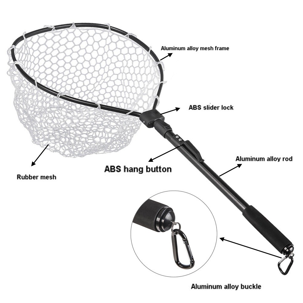Fly Fishing Landing Net, Freshwater Fishing Net Trout Bass Net Soft Rubber Net