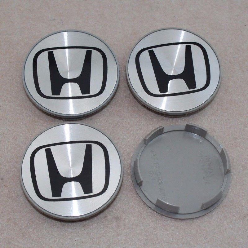 Silver/Black HONDA Set Of 4 Wheel Center Caps 69MM
