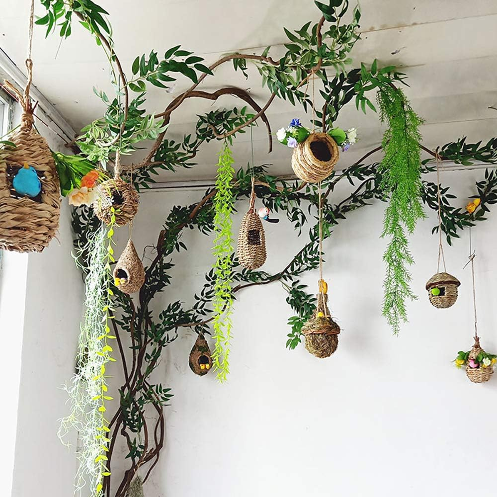 3Pack Handwoven Straw Hanging Hummingbird House Grass Bird Nest Bird Feeder
