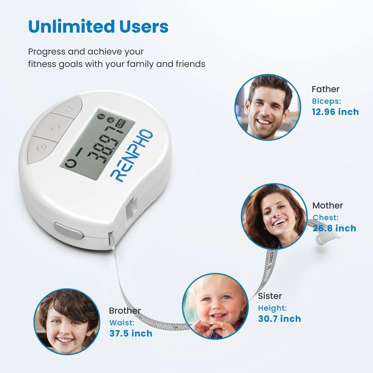 RENPHO Smart Tape Measure Body Measuring Tape for Weight Loss Bluetooth Tape US