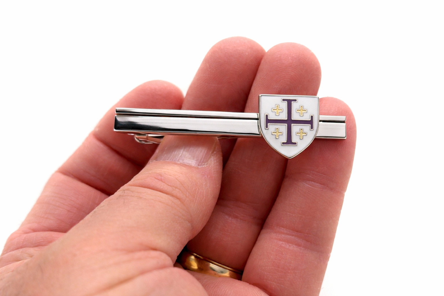Jerusalem Cross Shield Tie Clip Silver Christian Religious Tie Bar Me