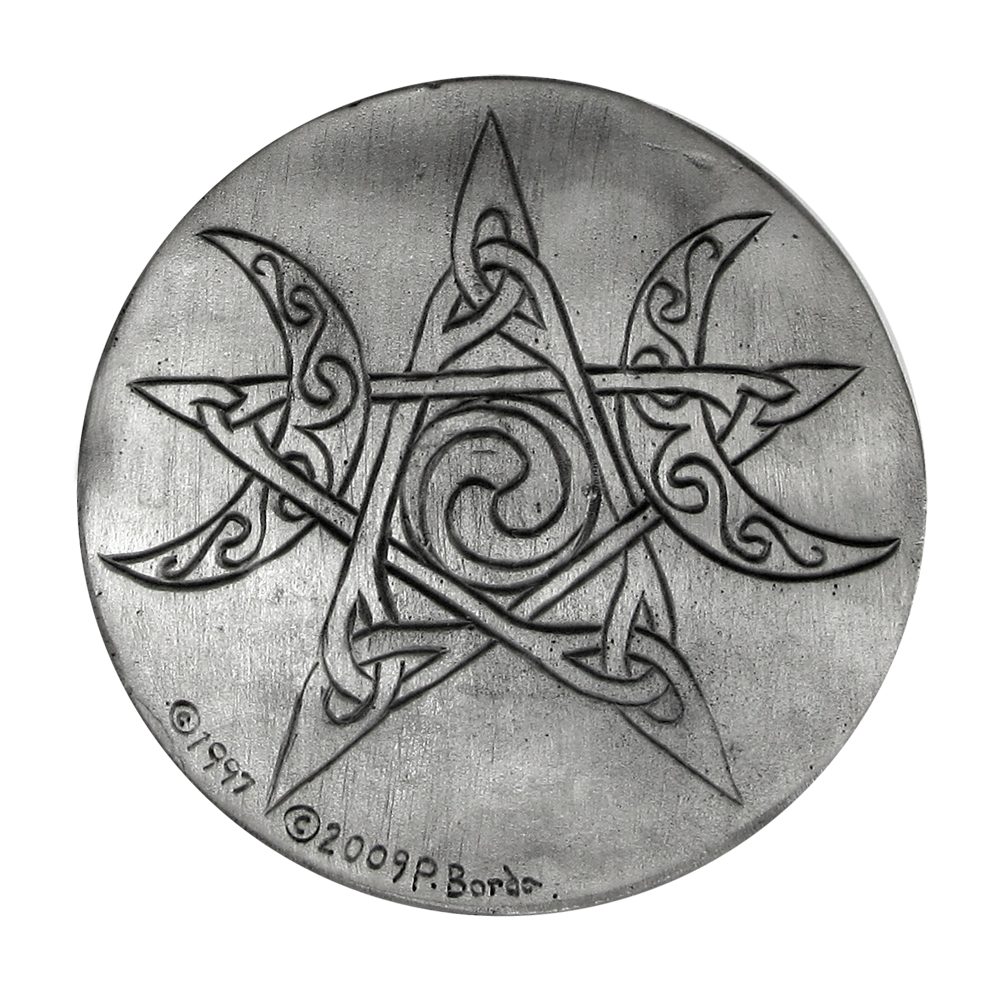 Pewter Moon Pentacle Paten Altar Pentagram Wiccan Ritual Tile Disk Dryad Design