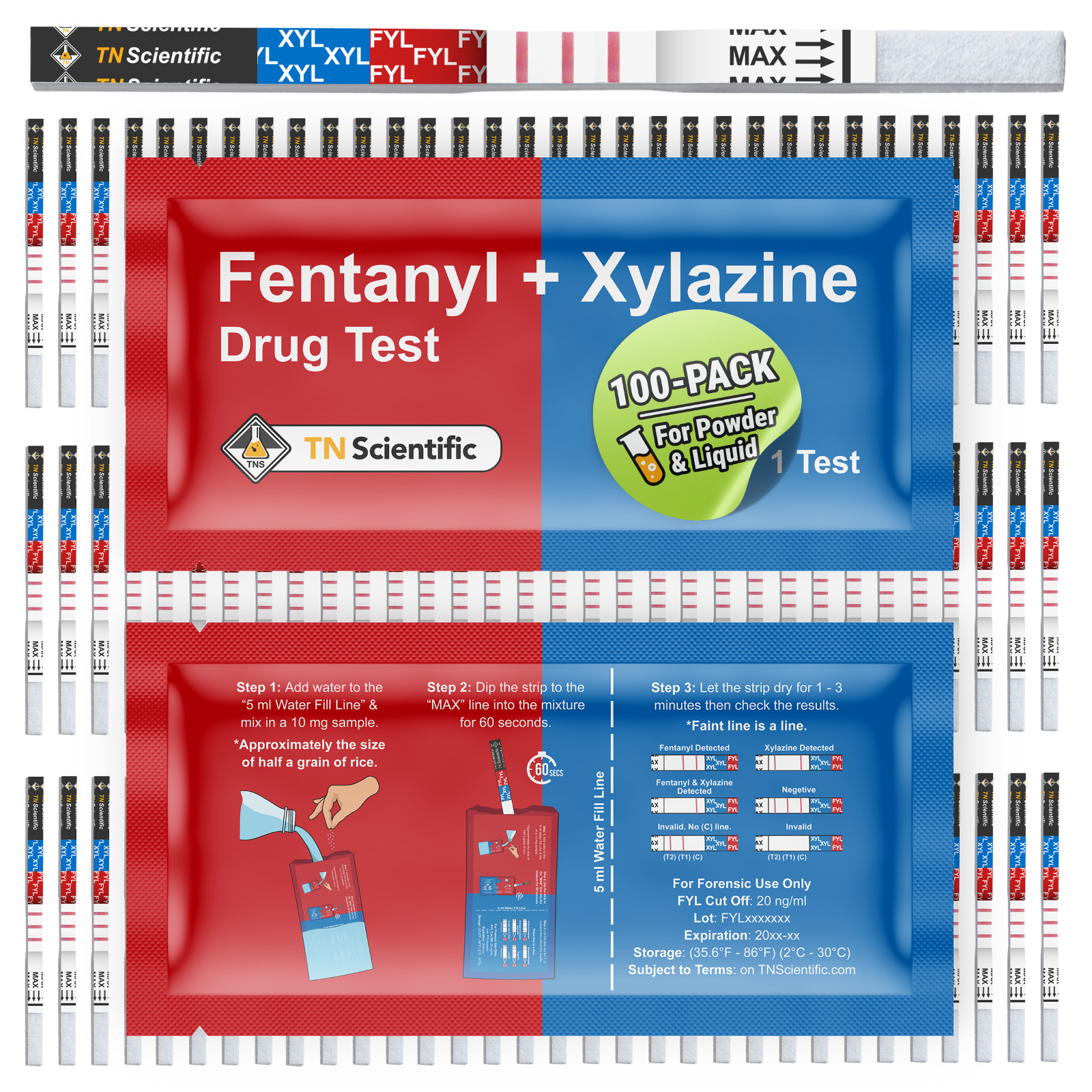 TN Scientific FYL & XYL Drug Test Strips [100Pack] Powder, Liquid, & Urinalysis