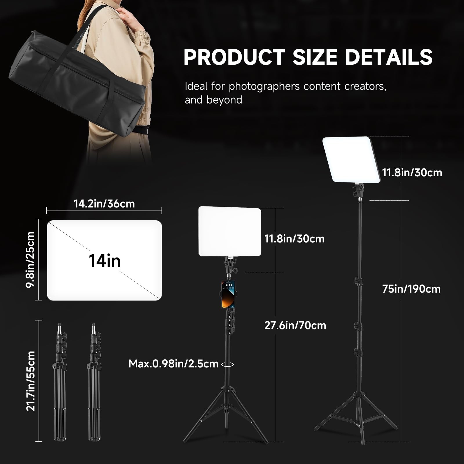 Studio Lights for Video Recording, 2-Pack 14 Inch LED Video Light Panel Kit w...