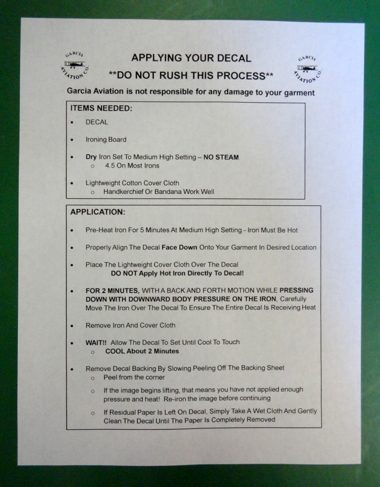 ARMY AIR FORCES FLIGHT SUIT/ FLIGHT GEAR HEAT TRANSFER DECAL