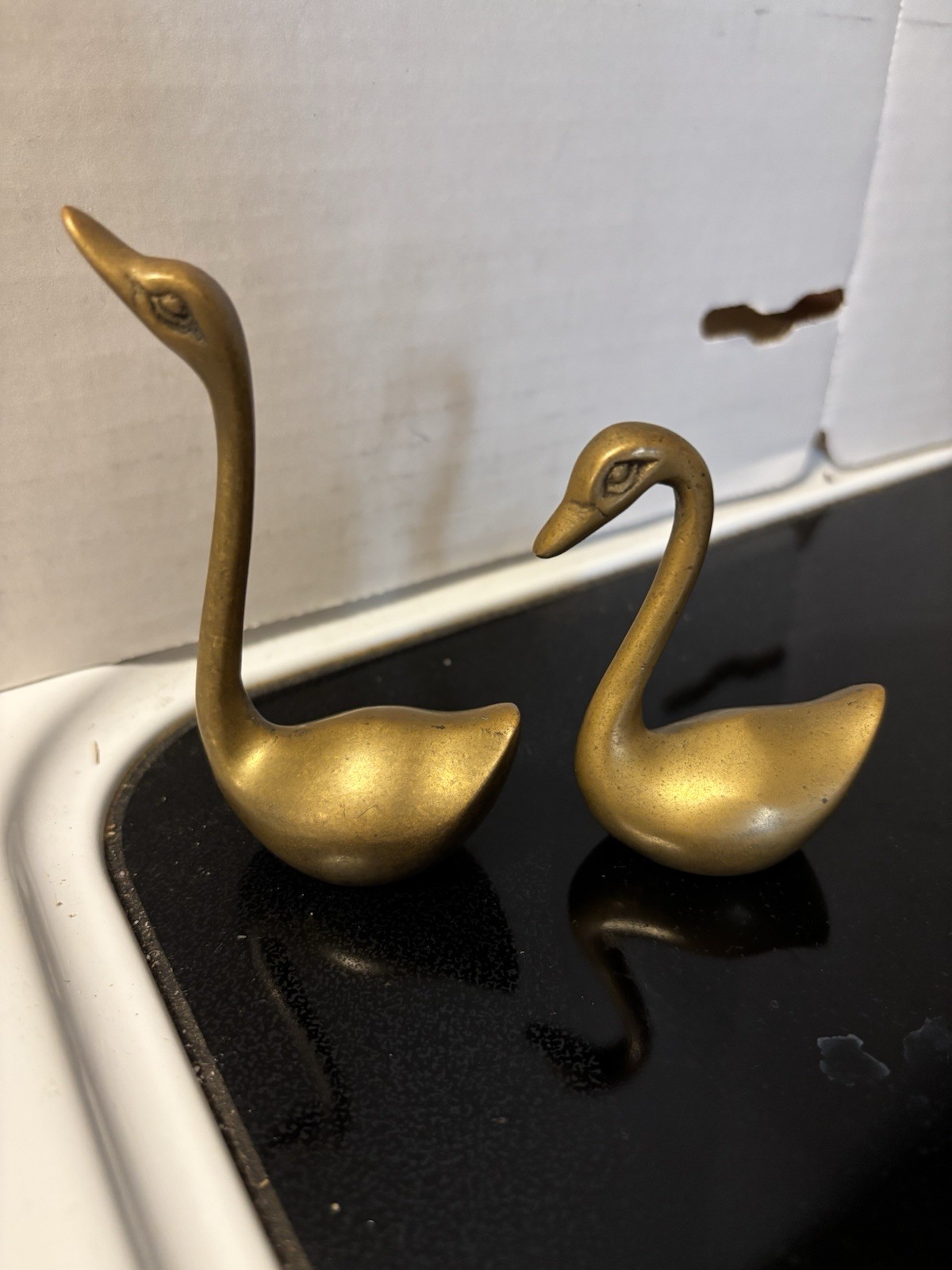 Vtg Brass Swan Figurines MCM Mid Century Modern Set Of 2