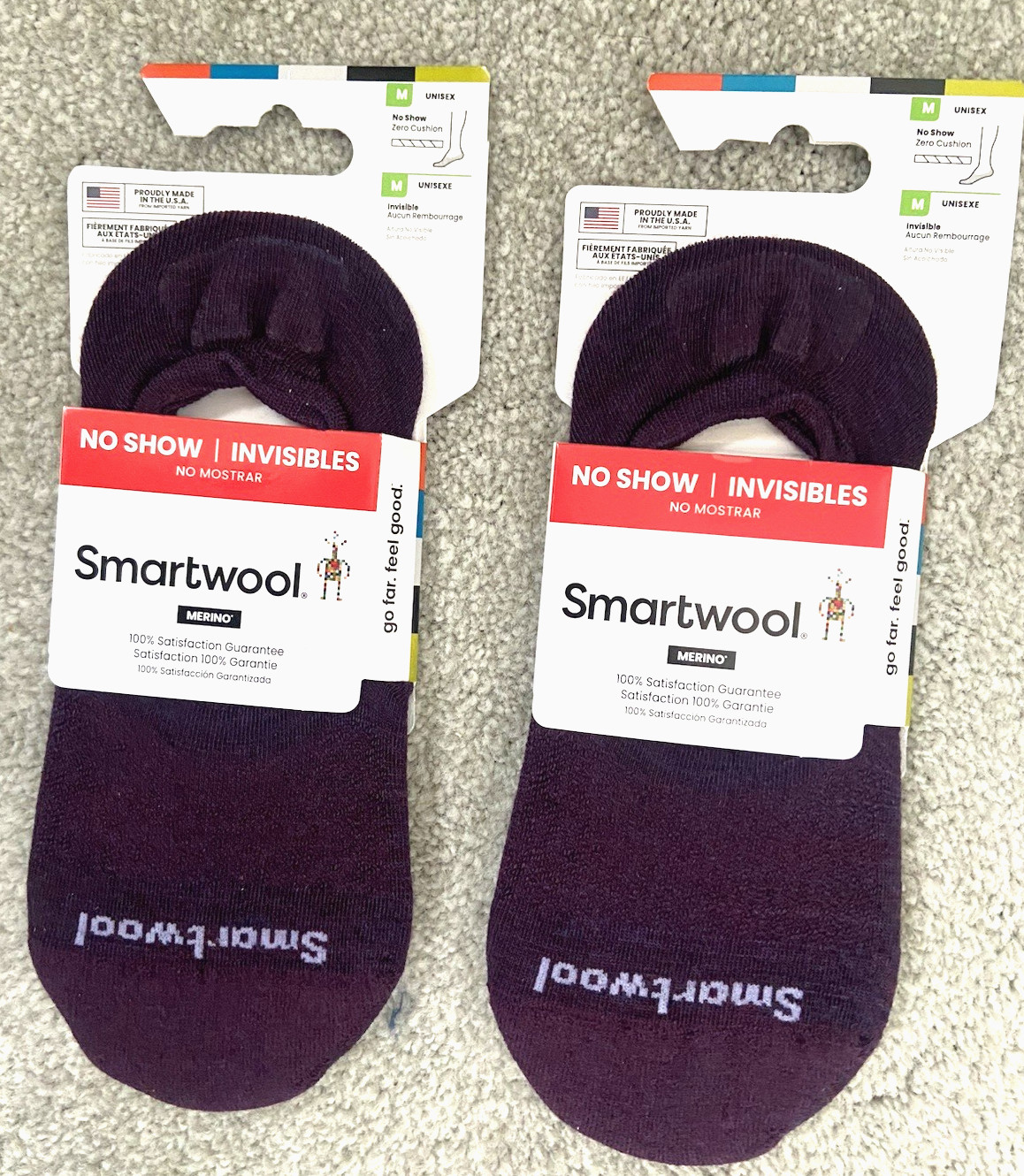 Lot of 2 pairs SmartWool Invisibles No Show Zero Cushion Socks Purple Violet M
