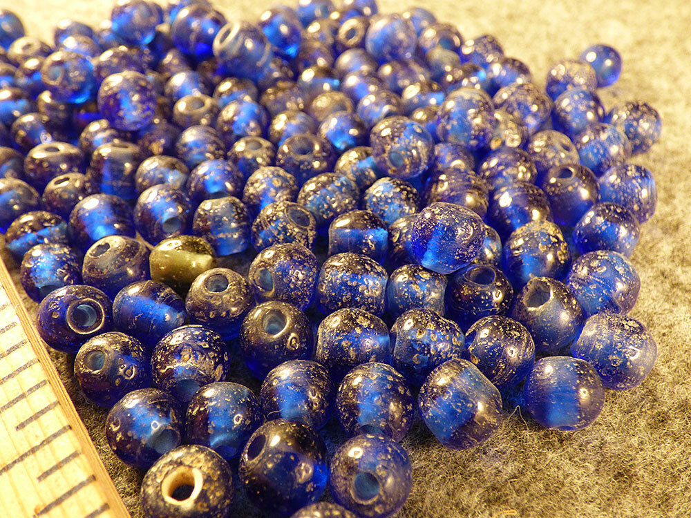 10 Huron Indian Cobalt Blue Glass Old Style Trade Beads w/Patina Fur Trade 1800s