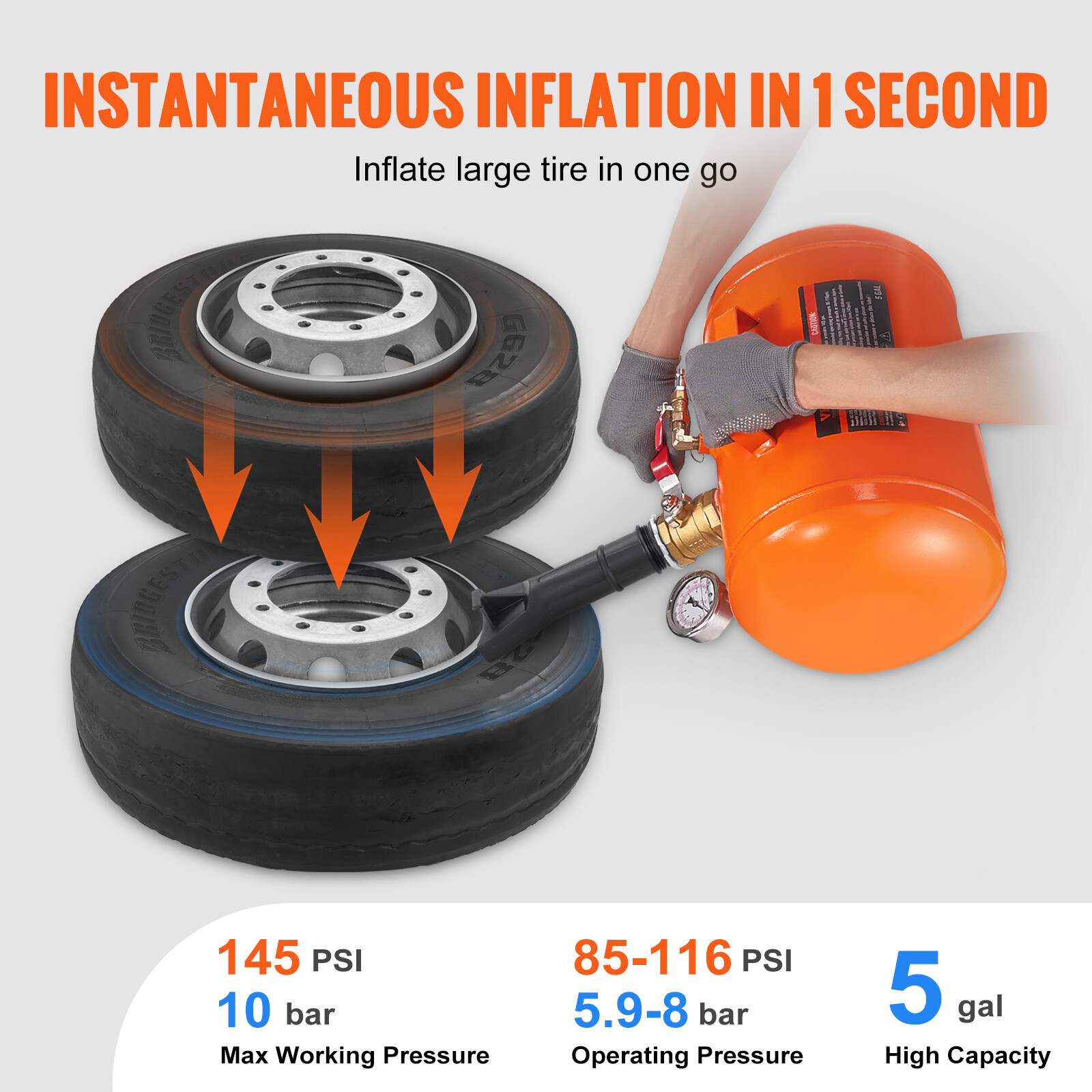 VEVOR Air Tire Bead Seater 5 Gal Blaster Tool Seating Inflator for Truck 145 PSI