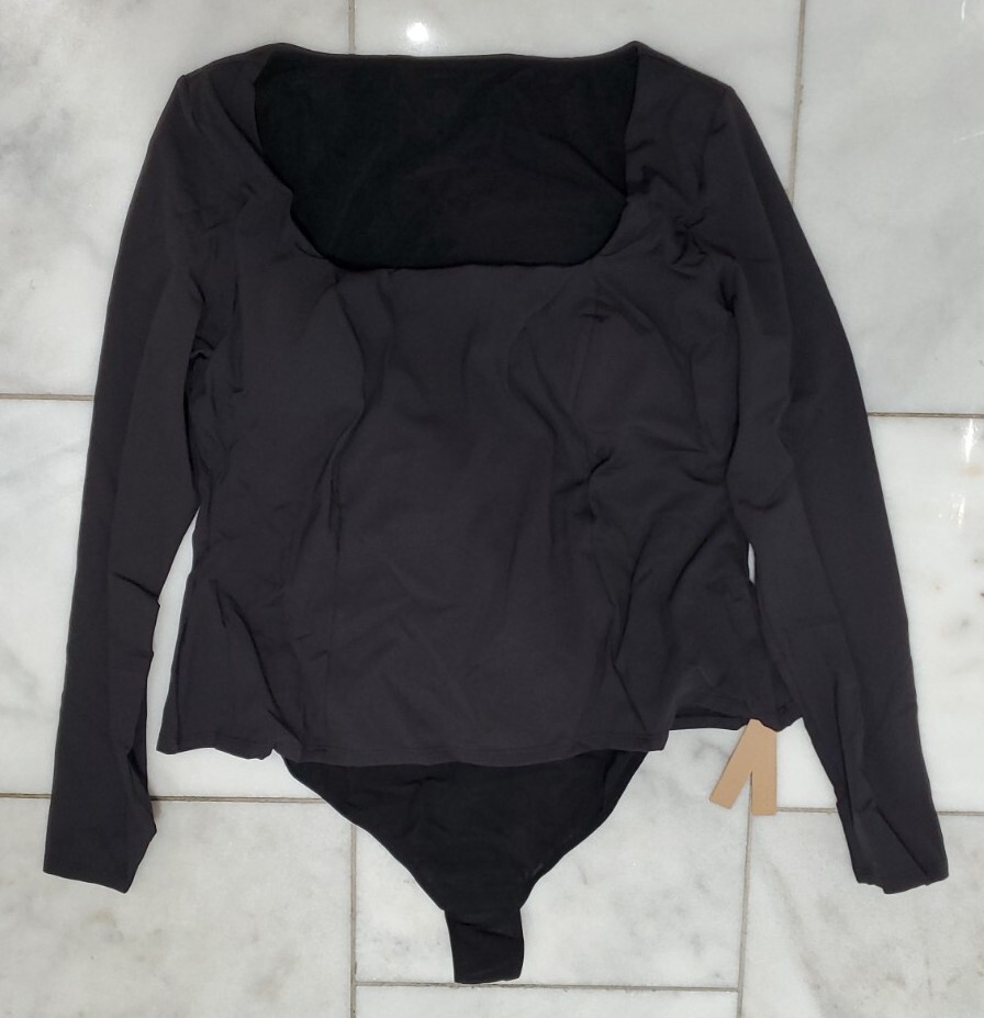 1- Shapellx Bodysuit Long Sleeve Shirt Built In Bra XXL Black