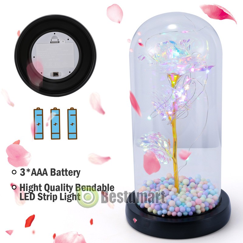 Forever Galaxy Rose Flower In Glass Dome LED Light Eternal Gift Valentine's Day